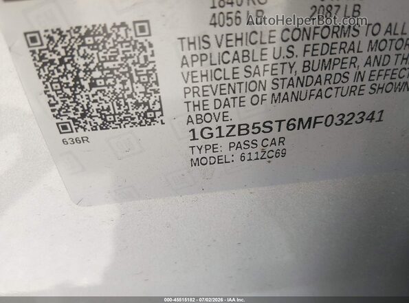 1G1ZB5ST6MF032341 2021 CHEVROLET MALIBU Серебряный Вид подкапотного пространства