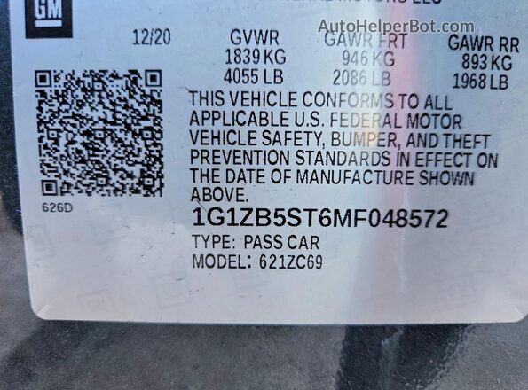 1G1ZB5ST6MF048572 2021 CHEVROLET MALIBU Black Vista del compartimento del motor