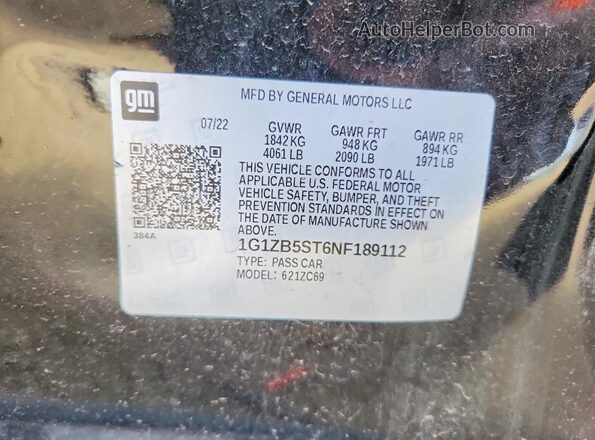 1G1ZB5ST6NF189112 2022 CHEVROLET MALIBU Black ძრავის განყოფილების ხედი