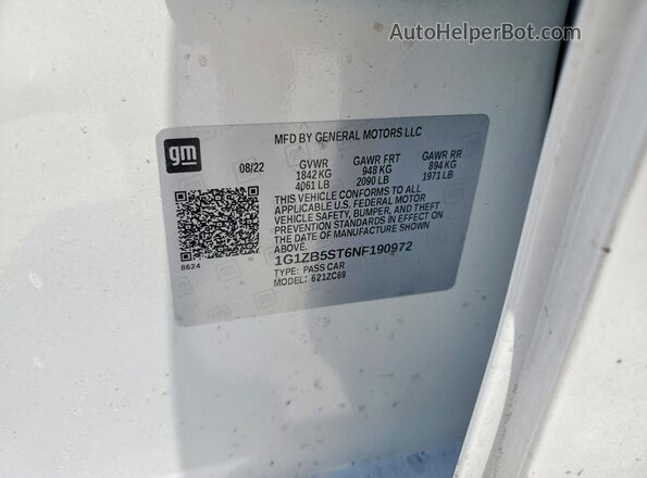1G1ZB5ST6NF190972 2022 CHEVROLET MALIBU White Vista de la etiqueta del VIN