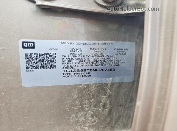 1G1ZB5ST6NF207463 2022 CHEVROLET MALIBU Silver Vista del compartimento del motor