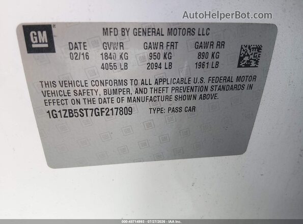 1G1ZB5ST7GF217809 2016 CHEVROLET MALIBU White Engine compartment view