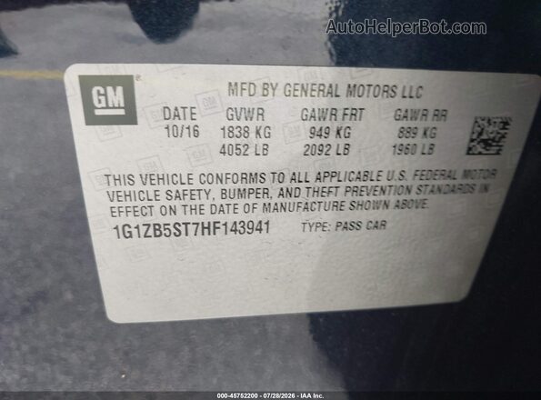 1G1ZB5ST7HF143941 2017 CHEVROLET MALIBU Blue Widok komory silnika