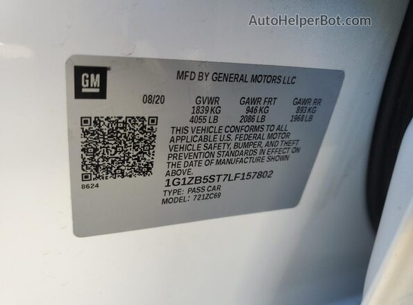 1G1ZB5ST7LF157802 2020 CHEVROLET MALIBU White Widok komory silnika