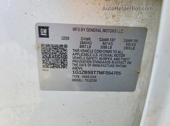 1G1ZB5ST7MF054705 2021 CHEVROLET MALIBU Белый Вид наклейки с VIN-кодом