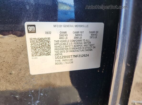 1G1ZB5ST7NF212624 2022 CHEVROLET MALIBU Синий Вид наклейки с VIN-кодом