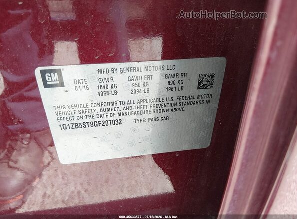 1G1ZB5ST8GF207032 2016 CHEVROLET MALIBU Maroon Engine compartment view