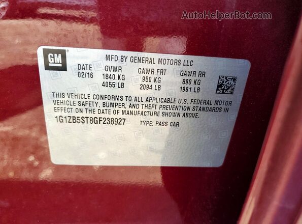 1G1ZB5ST8GF238927 2016 CHEVROLET MALIBU Burgundy Vista del compartimento del motor