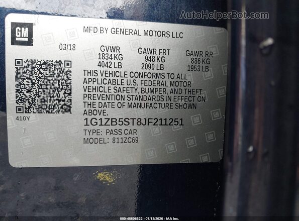 1G1ZB5ST8JF211251 2018 CHEVROLET MALIBU Blue Вид підкапотного простору