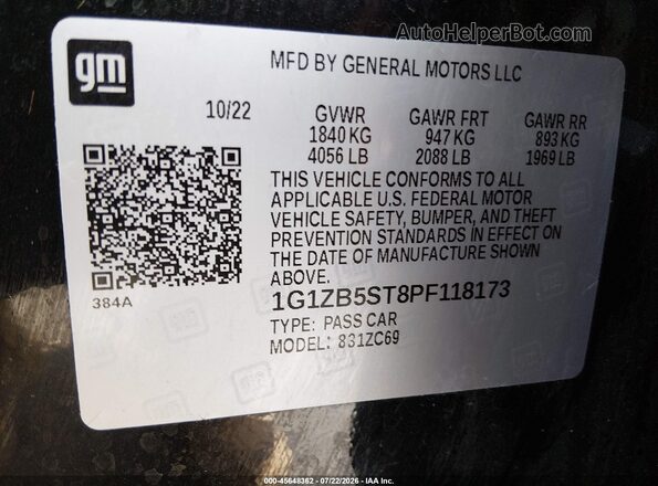 1G1ZB5ST8PF118173 2023 CHEVROLET MALIBU Черный Вид подкапотного пространства