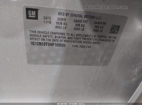 1G1ZB5ST9HF169599 2017 CHEVROLET MALIBU Gray ძრავის განყოფილების ხედი