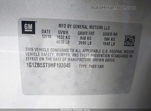 1G1ZB5ST9HF193045 2017 CHEVROLET MALIBU Silver ძრავის განყოფილების ხედი