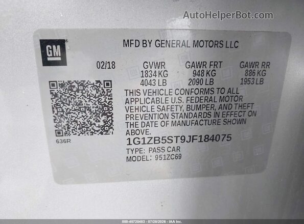 1G1ZB5ST9JF184075 2018 CHEVROLET MALIBU Silver Vista del compartimento del motor