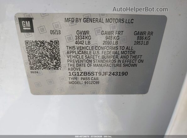 1G1ZB5ST9JF243190 2018 CHEVROLET MALIBU White Вид підкапотного простору