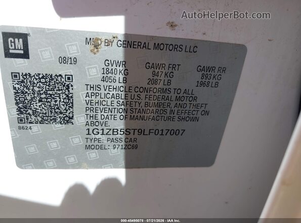 1G1ZB5ST9LF017007 2020 CHEVROLET MALIBU White Widok komory silnika
