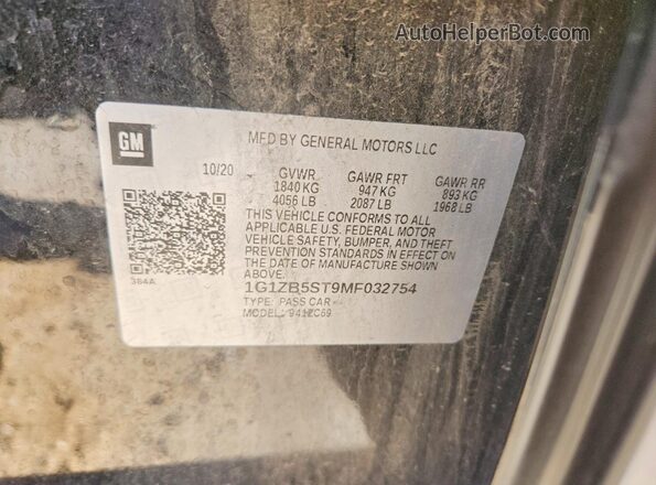 1G1ZB5ST9MF032754 2021 CHEVROLET MALIBU Черный Вид наклейки с VIN-кодом