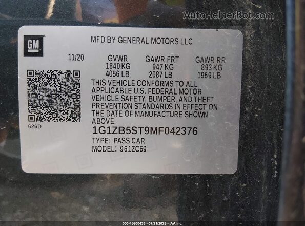 1G1ZB5ST9MF042376 2021 CHEVROLET MALIBU Gray Vista del compartimento del motor