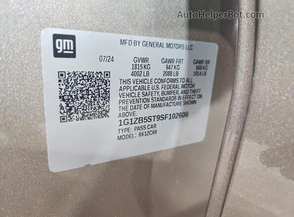 1G1ZB5ST9SF102606 2025 CHEVROLET MALIBU Tan ძრავის განყოფილების ხედი