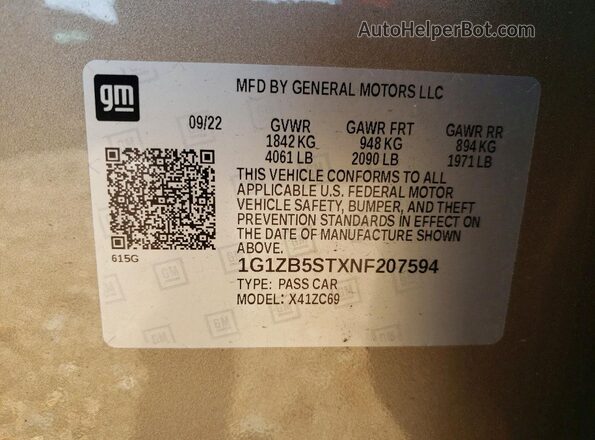 1G1ZB5STXNF207594 2022 CHEVROLET MALIBU Gray Շարժիչի բաժամունքի տեսք