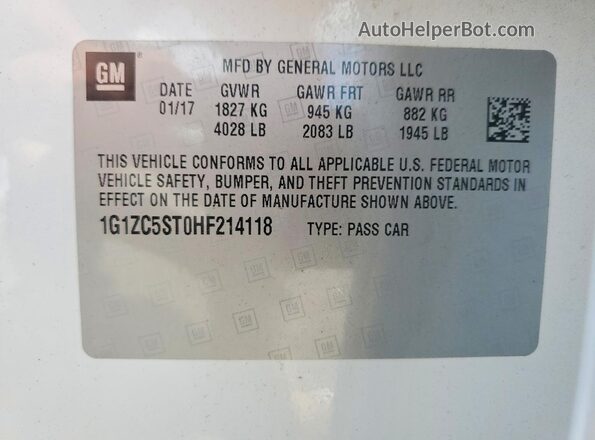 1G1ZC5ST0HF214118 2017 CHEVROLET MALIBU White Engine compartment view