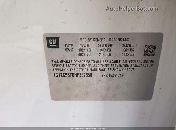 1G1ZC5ST0HF237530 2017 CHEVROLET MALIBU White ძრავის განყოფილების ხედი