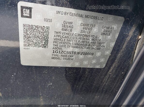 1G1ZC5ST0JF210009 2018 CHEVROLET MALIBU Blue Вид підкапотного простору