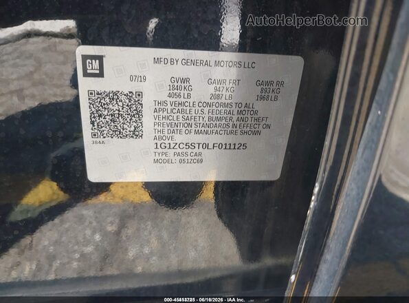 1G1ZC5ST0LF011125 2020 CHEVROLET MALIBU Black Շարժիչի բաժամունքի տեսք
