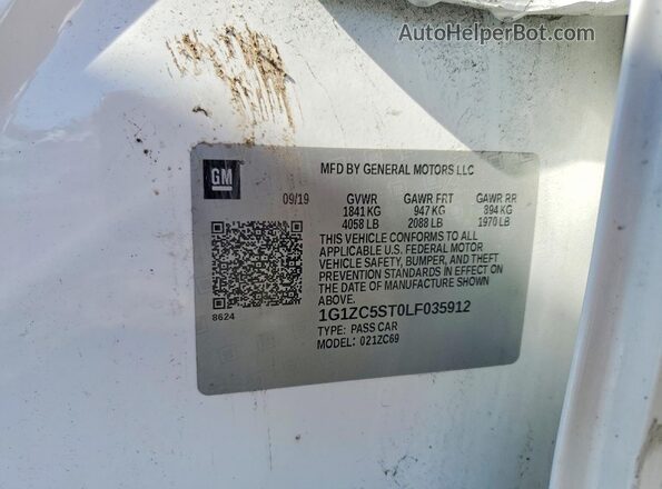 1G1ZC5ST0LF035912 2020 CHEVROLET MALIBU White Vista de la etiqueta del VIN
