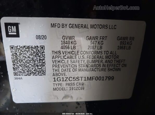 1G1ZC5ST1MF001799 2021 CHEVROLET MALIBU Black Widok komory silnika