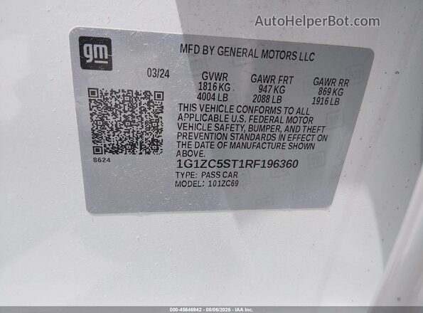 1G1ZC5ST1RF196360 2024 CHEVROLET MALIBU White Вид підкапотного простору
