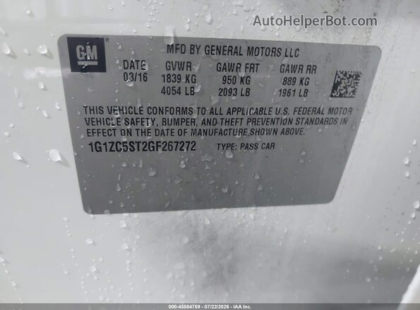 1G1ZC5ST2GF267272 2016 CHEVROLET MALIBU White ძრავის განყოფილების ხედი