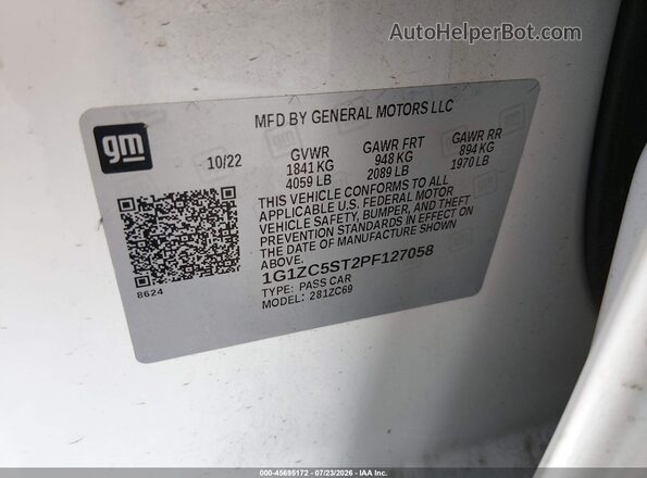 1G1ZC5ST2PF127058 2023 CHEVROLET MALIBU Белый Вид подкапотного пространства