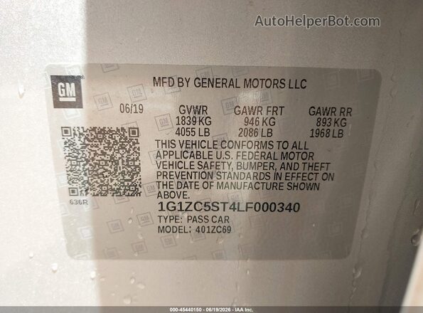 1G1ZC5ST4LF000340 2020 CHEVROLET MALIBU Silver Engine compartment view
