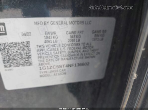 1G1ZC5ST4NF136602 2022 CHEVROLET MALIBU Black Widok komory silnika