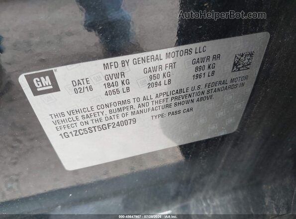 1G1ZC5ST5GF240079 2016 CHEVROLET MALIBU Black Engine compartment view