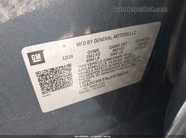 1G1ZC5ST5LF076620 2020 CHEVROLET MALIBU Gray Вид підкапотного простору