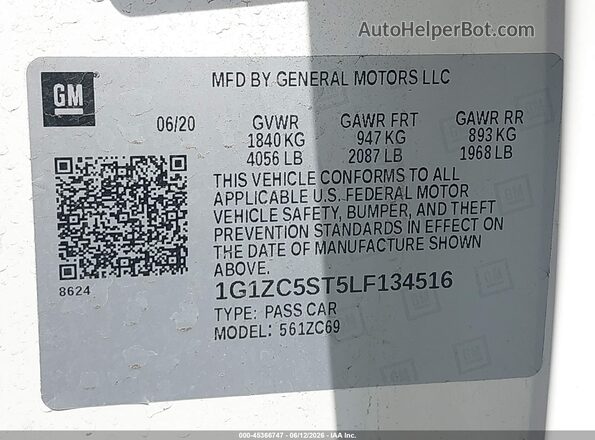 1G1ZC5ST5LF134516 2020 CHEVROLET MALIBU White Вид підкапотного простору