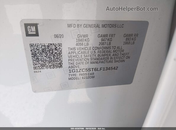 1G1ZC5ST6LF134542 2020 CHEVROLET MALIBU White Շարժիչի բաժամունքի տեսք