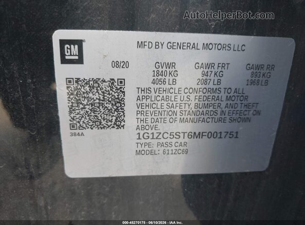 1G1ZC5ST6MF001751 2021 CHEVROLET MALIBU Black Շարժիչի բաժամունքի տեսք