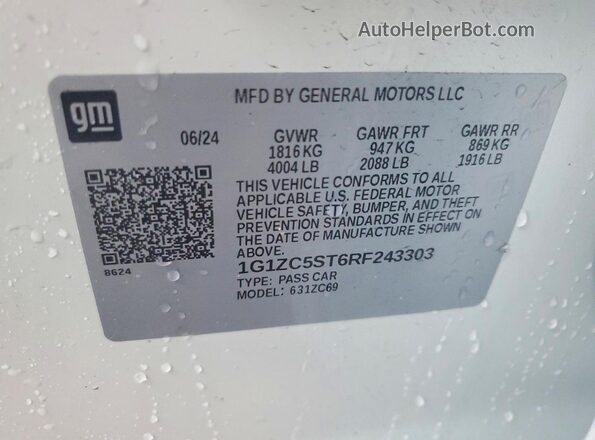 1G1ZC5ST6RF243303 2024 CHEVROLET MALIBU White Widok komory silnika