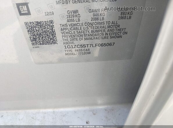 1G1ZC5ST7LF065067 2020 CHEVROLET MALIBU Silver Widok komory silnika