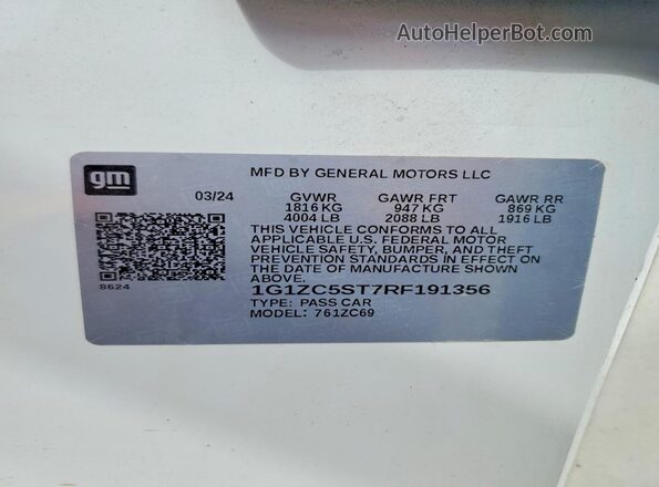 1G1ZC5ST7RF191356 2024 CHEVROLET MALIBU White Widok komory silnika