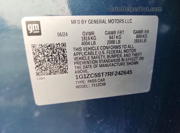 1G1ZC5ST7RF242645 2024 CHEVROLET MALIBU Blue Շարժիչի բաժամունքի տեսք