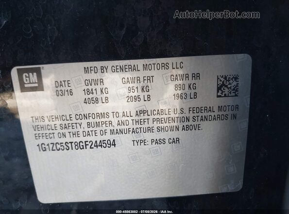 1G1ZC5ST8GF244594 2016 CHEVROLET MALIBU Black Vista del compartimento del motor