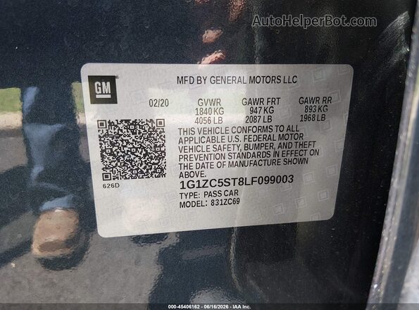 1G1ZC5ST8LF099003 2020 CHEVROLET MALIBU Синий Вид подкапотного пространства