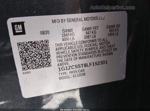 1G1ZC5ST8LF152301 2020 CHEVROLET MALIBU Gray ძრავის განყოფილების ხედი