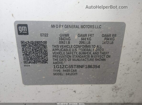 1G1ZC5ST8NF186354 2022 CHEVROLET MALIBU White Շարժիչի բաժամունքի տեսք