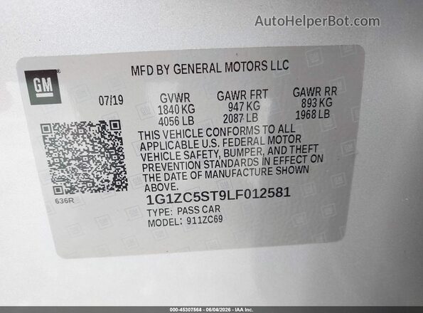 1G1ZC5ST9LF012581 2020 CHEVROLET MALIBU Silver Вид підкапотного простору