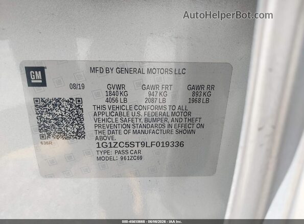 1G1ZC5ST9LF019336 2020 CHEVROLET MALIBU Silver Շարժիչի բաժամունքի տեսք