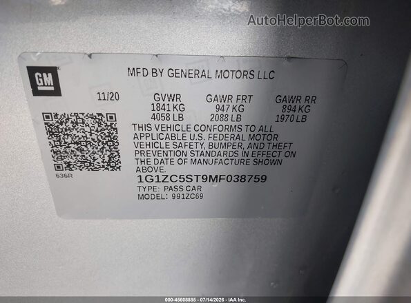 1G1ZC5ST9MF038759 2021 CHEVROLET MALIBU Silver Вид підкапотного простору